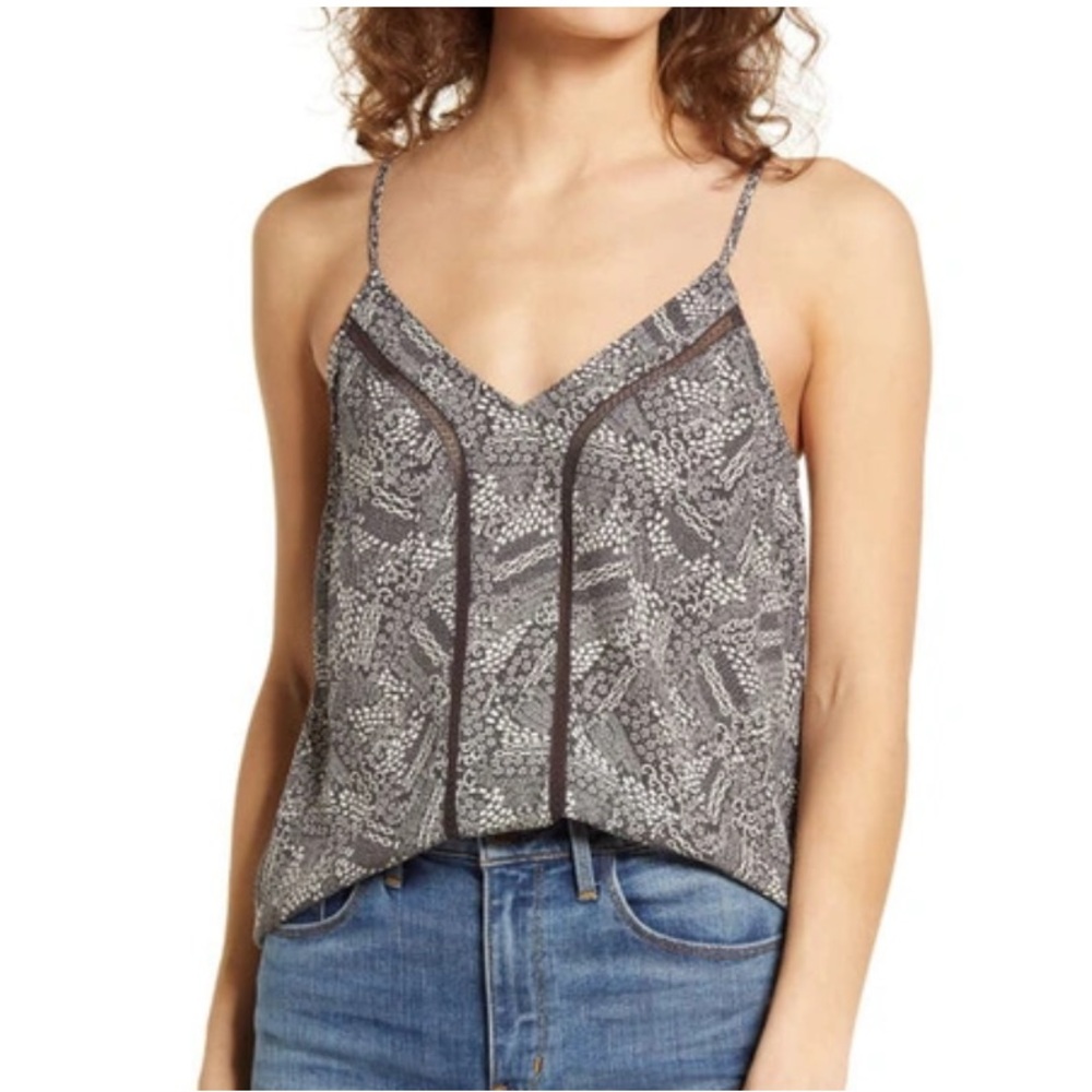 NWT Nordstrom | Treasure & Bond Lace Inset Cami Tank | Grey Conversational Geo